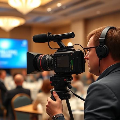 Videographer capturing footage at a live conference event